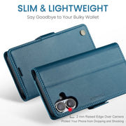 For iPhone 16 CaseMe 023 Butterfly Buckle Litchi Texture RFID Anti-theft Leather Phone Case(Blue)