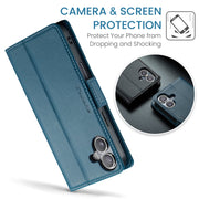 For iPhone 16 CaseMe 023 Butterfly Buckle Litchi Texture RFID Anti-theft Leather Phone Case(Blue)