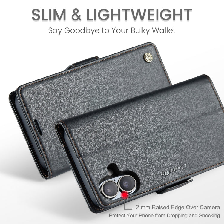 For iPhone 16 CaseMe 023 Butterfly Buckle Litchi Texture RFID Anti-theft Leather Phone Case(Black)