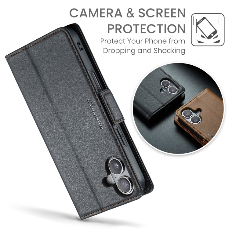 For iPhone 16 CaseMe 023 Butterfly Buckle Litchi Texture RFID Anti-theft Leather Phone Case(Black)