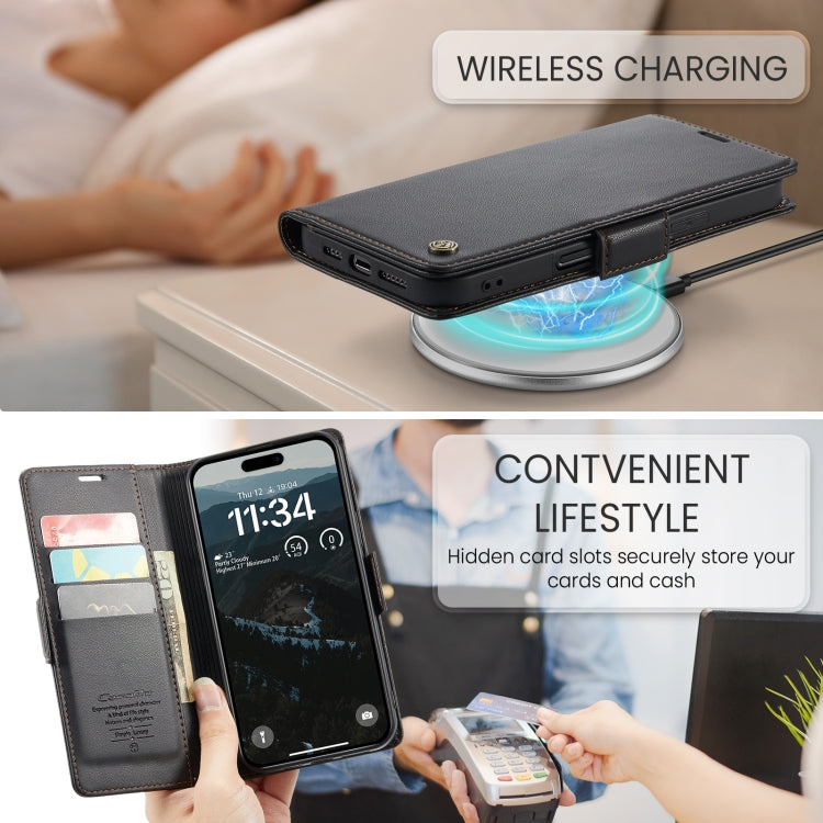 For iPhone 16 CaseMe 023 Butterfly Buckle Litchi Texture RFID Anti-theft Leather Phone Case(Black) - free shipping - PMC Jewellery - Order now!