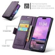 For iPhone 16 Plus CaseMe 023 Butterfly Buckle Litchi Texture RFID Anti-theft Leather Phone Case(Purple)