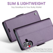 For iPhone 16 Plus CaseMe 023 Butterfly Buckle Litchi Texture RFID Anti-theft Leather Phone Case(Purple)