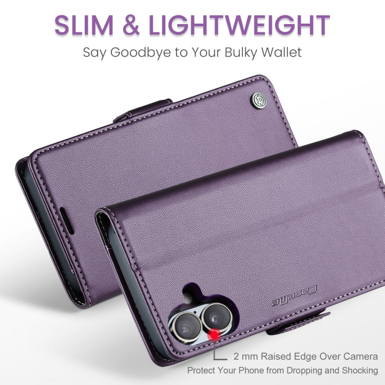 For iPhone 16 Plus CaseMe 023 Butterfly Buckle Litchi Texture RFID Anti-theft Leather Phone Case(Purple)