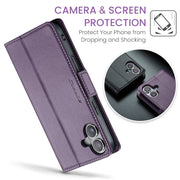For iPhone 16 Plus CaseMe 023 Butterfly Buckle Litchi Texture RFID Anti-theft Leather Phone Case(Purple)