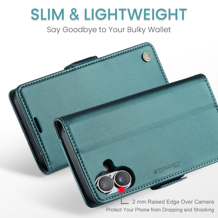 For iPhone 16 Plus CaseMe 023 Butterfly Buckle Litchi Texture RFID Anti-theft Leather Phone Case(Green)