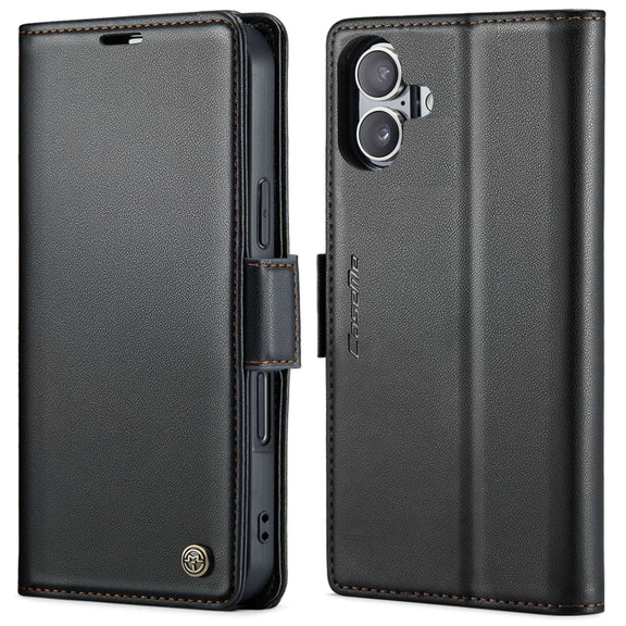 For iPhone 16 Plus CaseMe 023 Butterfly Buckle Litchi Texture RFID Anti-theft Leather Phone Case(Black)