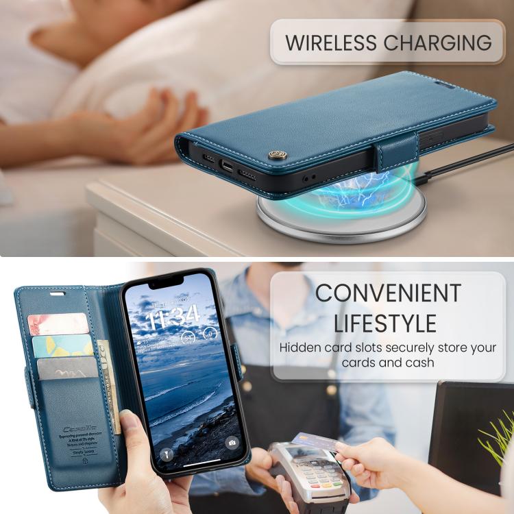 For iPhone 16e CaseMe 023 Butterfly Buckle Litchi Texture RFID Anti-theft Leather Phone Case(Blue) - iPhone 16e Cases by CaseMe | Online Shopping South Africa | PMC TechLife | Buy Now Pay Later Mobicred