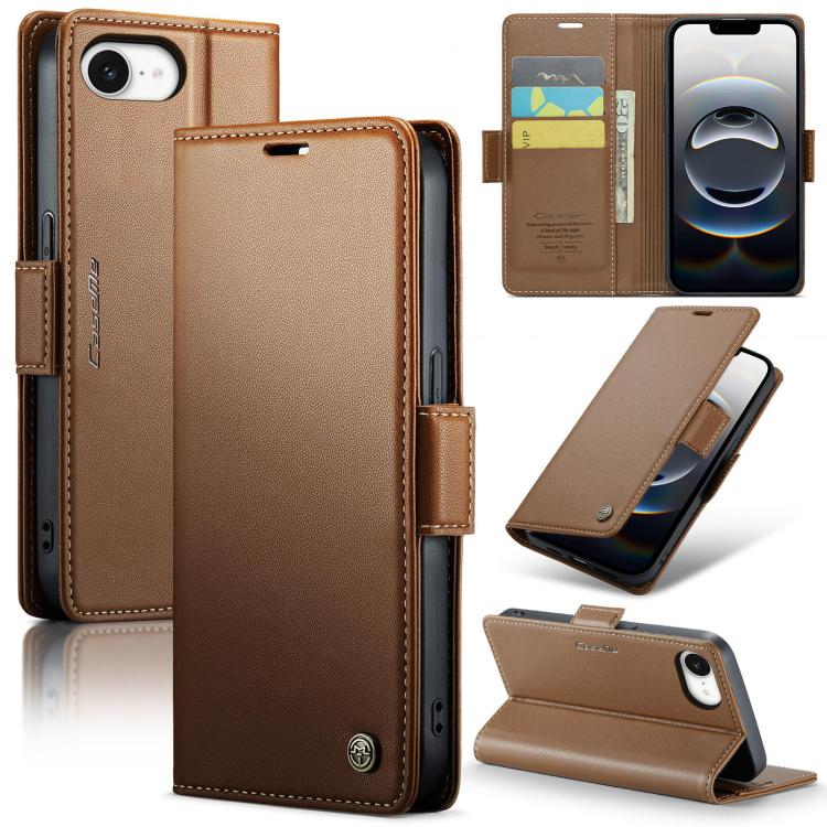 For iPhone 16e CaseMe 023 Butterfly Buckle Litchi Texture RFID Anti-theft Leather Phone Case(Brown) - iPhone 16e Cases by CaseMe | Online Shopping South Africa | PMC TechLife | Buy Now Pay Later Mobicred