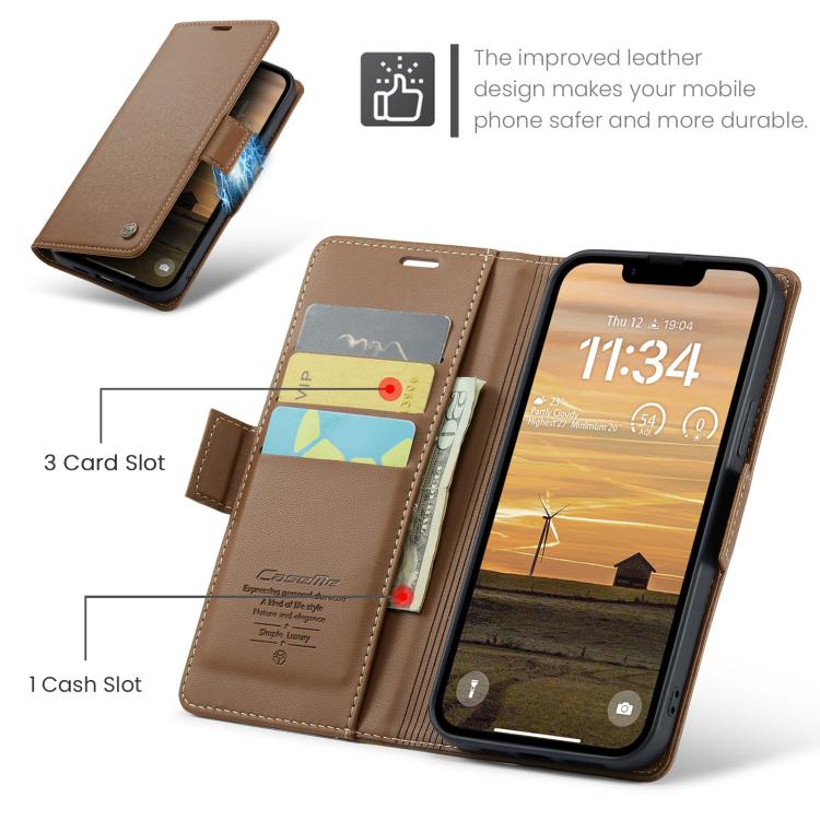 For iPhone 16e CaseMe 023 Butterfly Buckle Litchi Texture RFID Anti-theft Leather Phone Case(Brown) - iPhone 16e Cases by CaseMe | Online Shopping South Africa | PMC TechLife | Buy Now Pay Later Mobicred