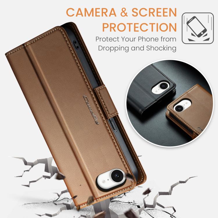 For iPhone 16e CaseMe 023 Butterfly Buckle Litchi Texture RFID Anti-theft Leather Phone Case(Brown) - iPhone 16e Cases by CaseMe | Online Shopping South Africa | PMC TechLife | Buy Now Pay Later Mobicred