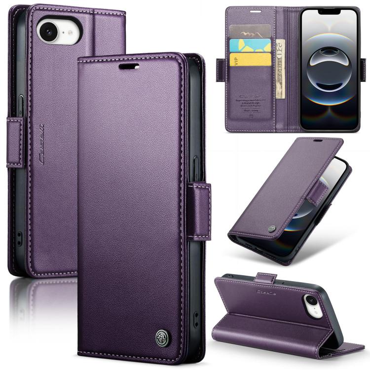 For iPhone 16e CaseMe 023 Butterfly Buckle Litchi Texture RFID Anti-theft Leather Phone Case(Purple) - iPhone 16e Cases by CaseMe | Online Shopping South Africa | PMC TechLife | Buy Now Pay Later Mobicred