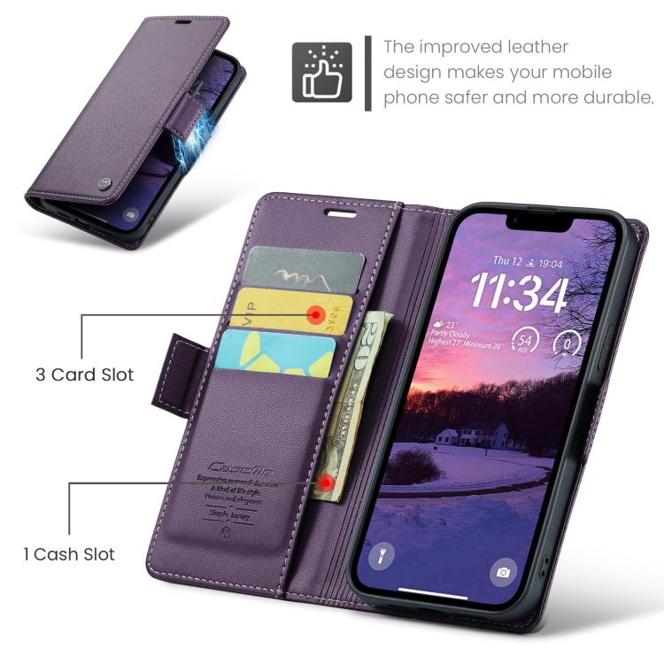 For iPhone 16e CaseMe 023 Butterfly Buckle Litchi Texture RFID Anti-theft Leather Phone Case(Purple) - iPhone 16e Cases by CaseMe | Online Shopping South Africa | PMC TechLife | Buy Now Pay Later Mobicred