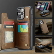 For iPhone 16 Pro Max CaseMe C22 Card Slots Holder RFID Anti-theft Phone Case(Brown)