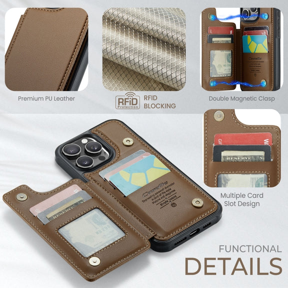 For iPhone 16 Pro Max CaseMe C22 Card Slots Holder RFID Anti-theft Phone Case(Brown)