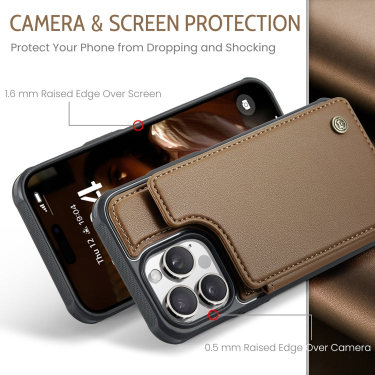 For iPhone 16 Pro Max CaseMe C22 Card Slots Holder RFID Anti-theft Phone Case(Brown)