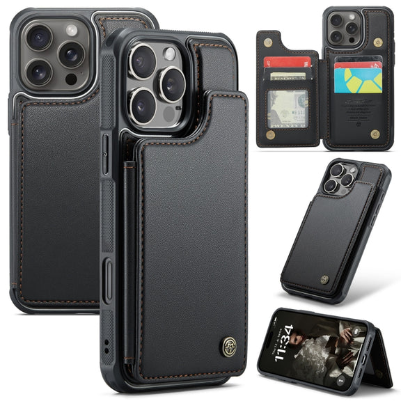 For iPhone 16 Pro Max CaseMe C22 Card Slots Holder RFID Anti-theft Phone Case(Black)