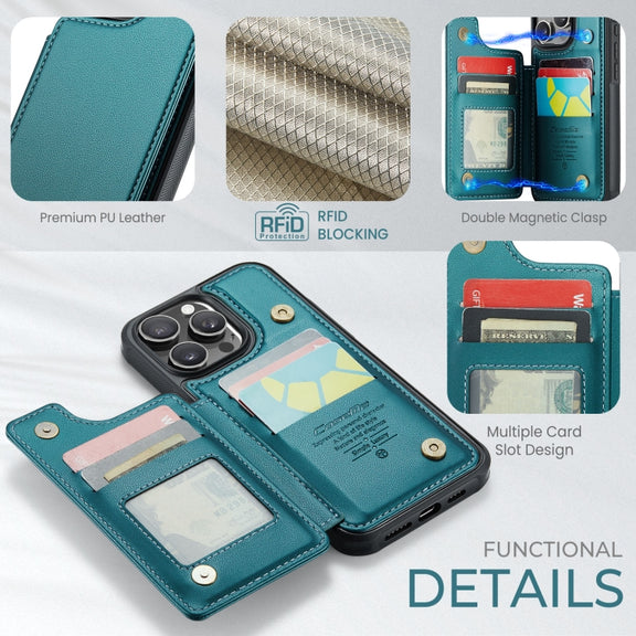 For iPhone 16 Pro Max CaseMe C22 Card Slots Holder RFID Anti-theft Phone Case(Green)