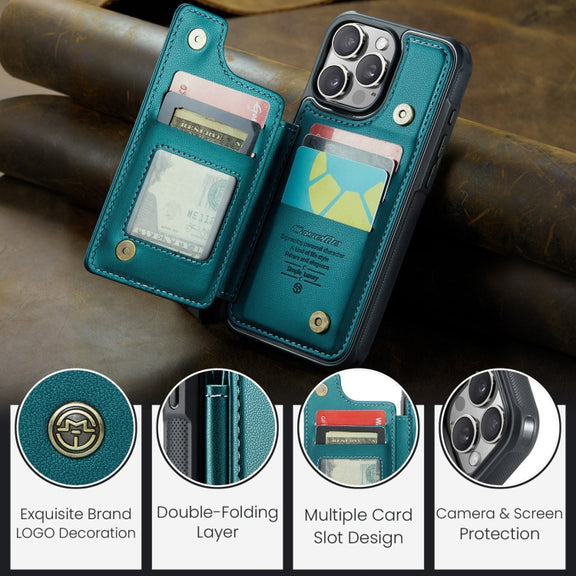 For iPhone 16 Pro Max CaseMe C22 Card Slots Holder RFID Anti-theft Phone Case(Green)