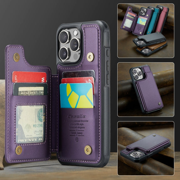 For iPhone 16 Pro Max CaseMe C22 Card Slots Holder RFID Anti-theft Phone Case(Purple)