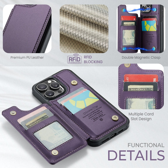 For iPhone 16 Pro Max CaseMe C22 Card Slots Holder RFID Anti-theft Phone Case(Purple)