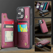 For iPhone 16 Pro Max CaseMe C22 Card Slots Holder RFID Anti-theft Phone Case(Red)