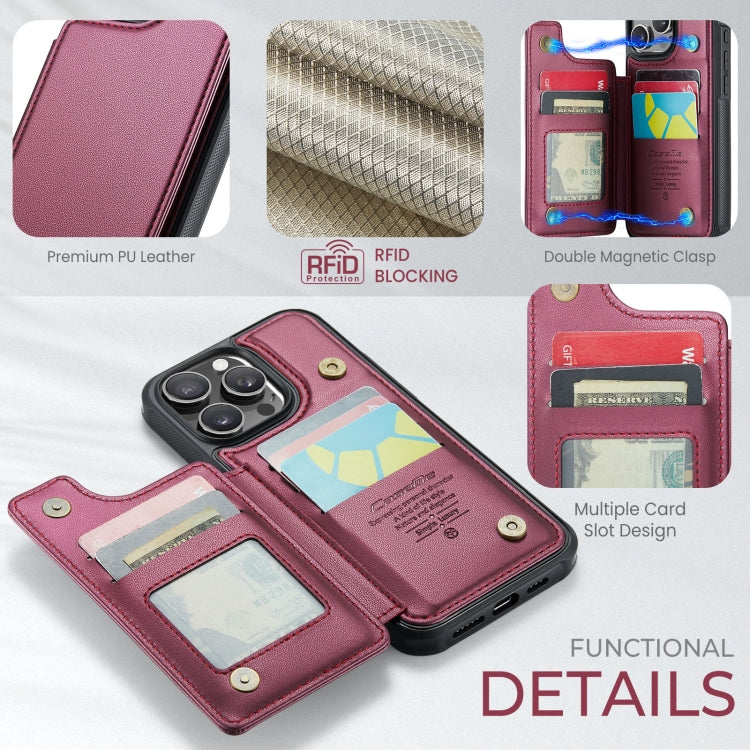For iPhone 16 Pro Max CaseMe C22 Card Slots Holder RFID Anti-theft Phone Case(Red)