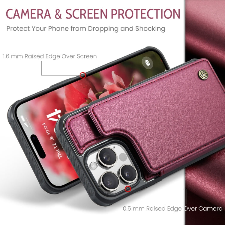 For iPhone 16 Pro Max CaseMe C22 Card Slots Holder RFID Anti-theft Phone Case(Red)