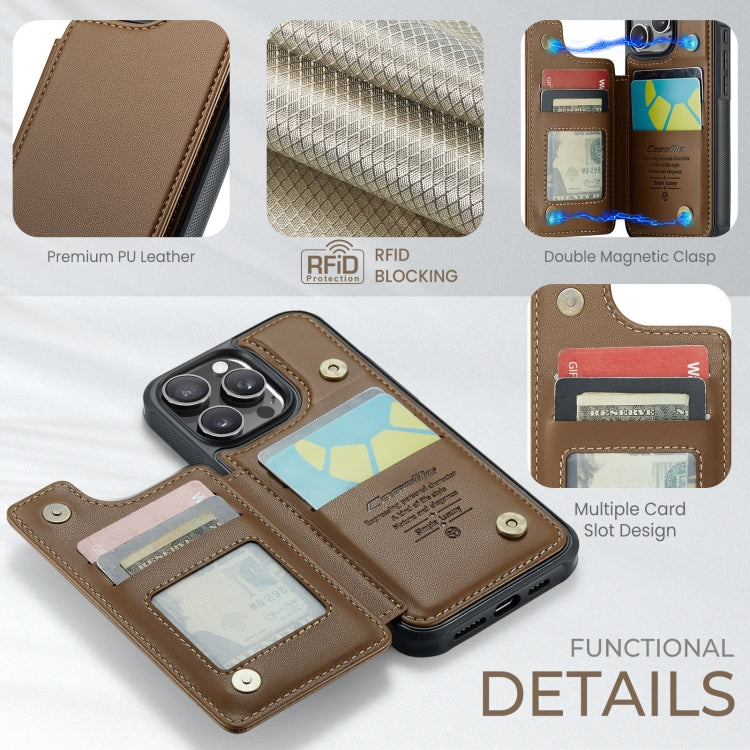 For iPhone 16 Pro CaseMe C22 Card Slots Holder RFID Anti-theft Phone Case(Brown)