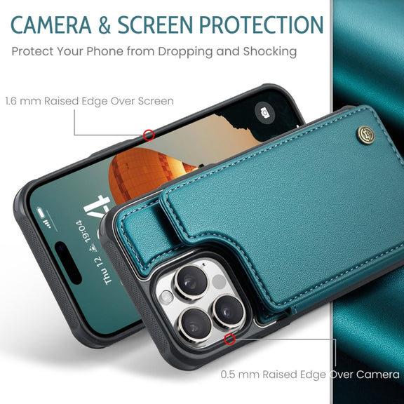 For iPhone 16 Pro CaseMe C22 Card Slots Holder RFID Anti-theft Phone Case(Green)