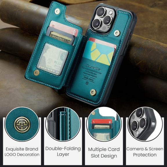 For iPhone 16 Pro CaseMe C22 Card Slots Holder RFID Anti-theft Phone Case(Green)
