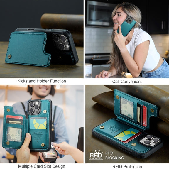 For iPhone 16 Pro CaseMe C22 Card Slots Holder RFID Anti-theft Phone Case(Green)
