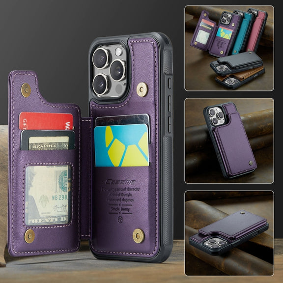 For iPhone 16 Pro CaseMe C22 Card Slots Holder RFID Anti-theft Phone Case(Purple)