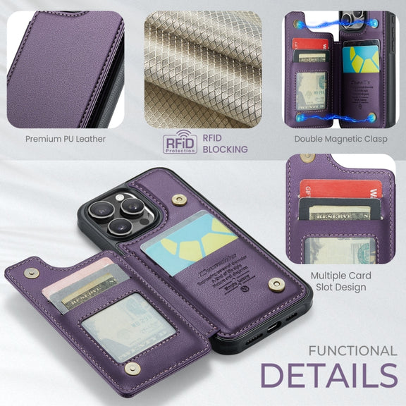 For iPhone 16 Pro CaseMe C22 Card Slots Holder RFID Anti-theft Phone Case(Purple)