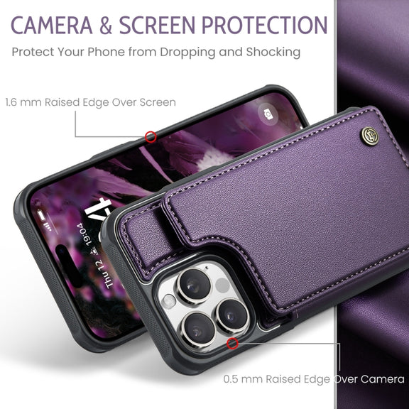 For iPhone 16 Pro CaseMe C22 Card Slots Holder RFID Anti-theft Phone Case(Purple)