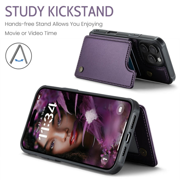 For iPhone 16 Pro CaseMe C22 Card Slots Holder RFID Anti-theft Phone Case(Purple)