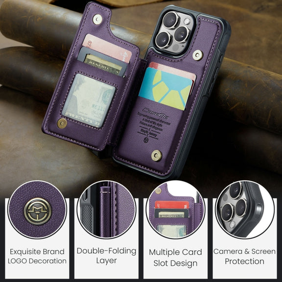 For iPhone 16 Pro CaseMe C22 Card Slots Holder RFID Anti-theft Phone Case(Purple)