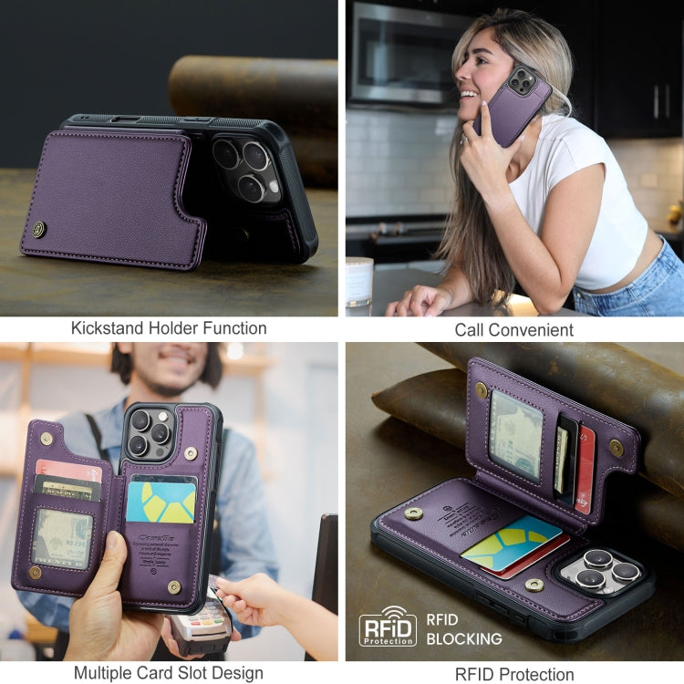 For iPhone 16 Pro CaseMe C22 Card Slots Holder RFID Anti-theft Phone Case(Purple)