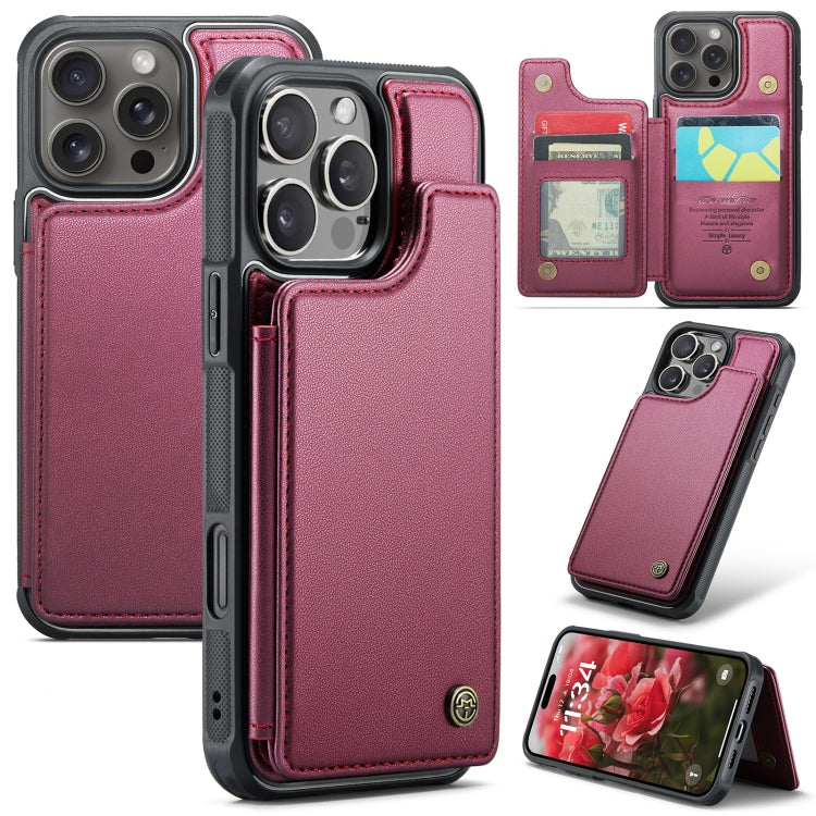 For iPhone 16 Pro CaseMe C22 Card Slots Holder RFID Anti-theft Phone Case(Red) - free shipping - PMC Jewellery - Order now!