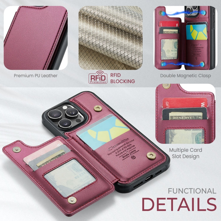 For iPhone 16 Pro CaseMe C22 Card Slots Holder RFID Anti-theft Phone Case(Red) - free shipping - PMC Jewellery - Order now!