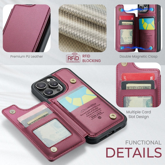 For iPhone 16 Pro CaseMe C22 Card Slots Holder RFID Anti-theft Phone Case(Red)