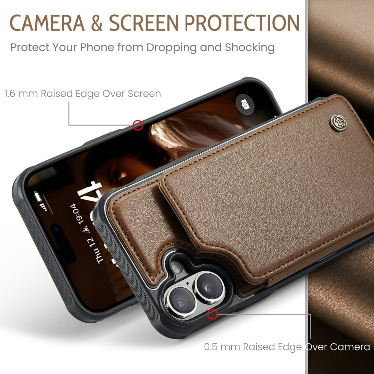 For iPhone 16 CaseMe C22 Card Slots Holder RFID Anti-theft Phone Case(Brown)