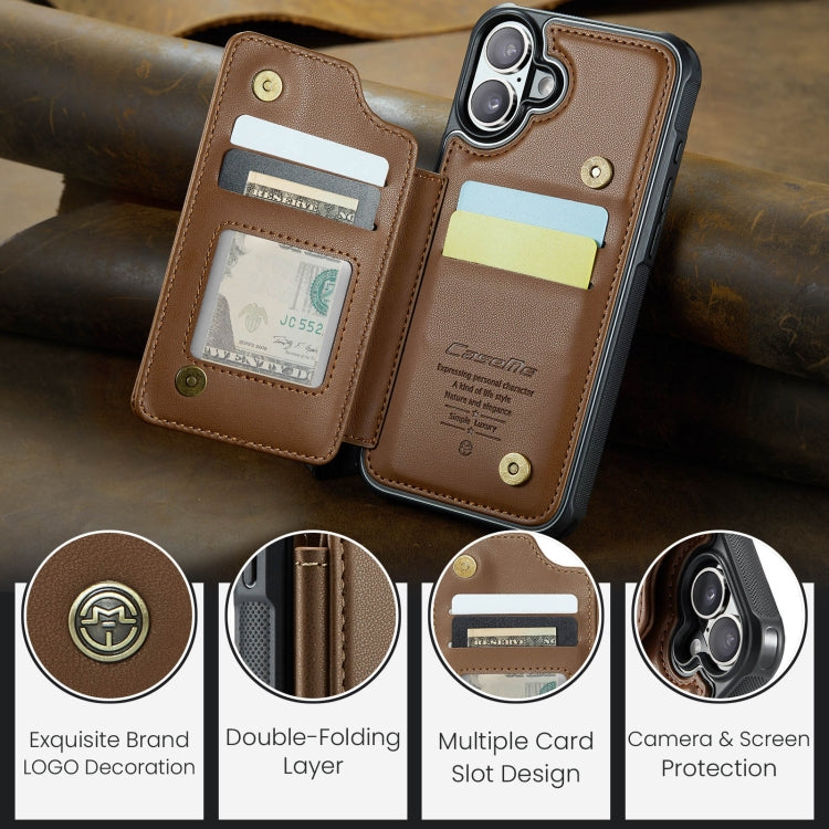 For iPhone 16 CaseMe C22 Card Slots Holder RFID Anti-theft Phone Case(Brown)