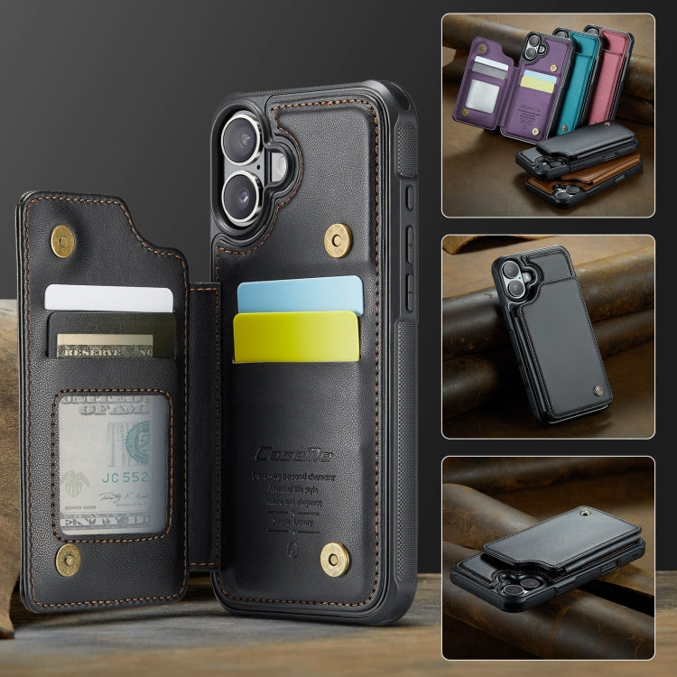For iPhone 16 CaseMe C22 Card Slots Holder RFID Anti-theft Phone Case(Black)
