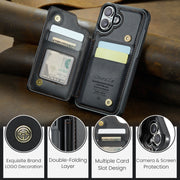For iPhone 16 CaseMe C22 Card Slots Holder RFID Anti-theft Phone Case(Black)