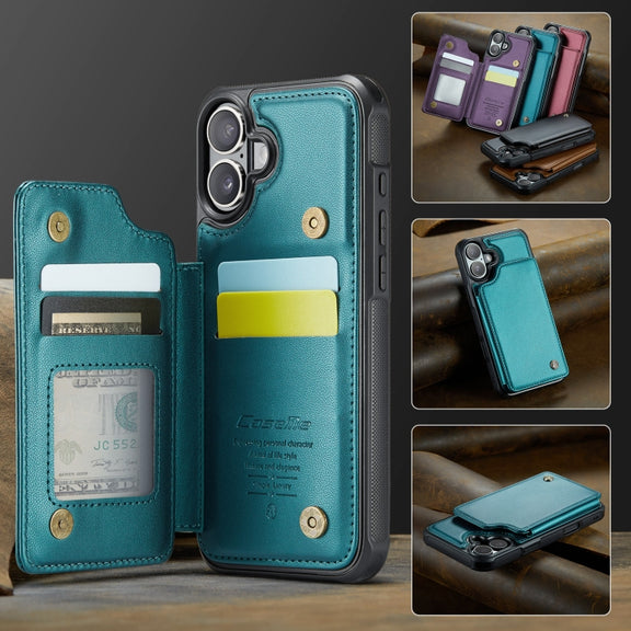 For iPhone 16 CaseMe C22 Card Slots Holder RFID Anti-theft Phone Case(Green)