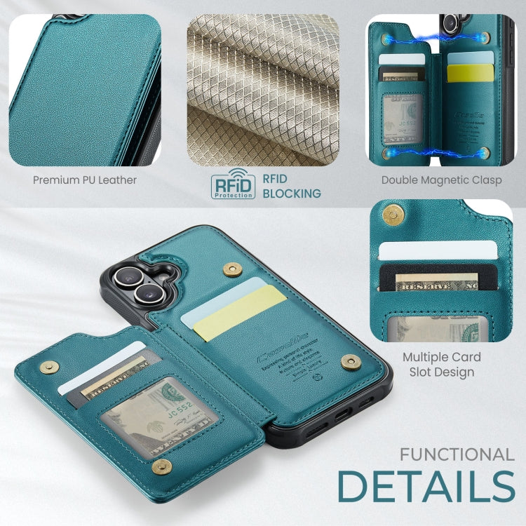For iPhone 16 CaseMe C22 Card Slots Holder RFID Anti-theft Phone Case(Green)