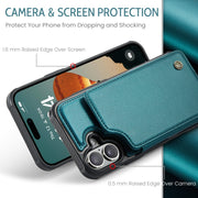 For iPhone 16 CaseMe C22 Card Slots Holder RFID Anti-theft Phone Case(Green)