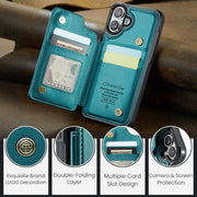For iPhone 16 CaseMe C22 Card Slots Holder RFID Anti-theft Phone Case(Green)