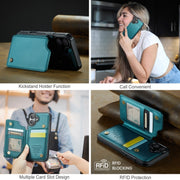 For iPhone 16 CaseMe C22 Card Slots Holder RFID Anti-theft Phone Case(Green)